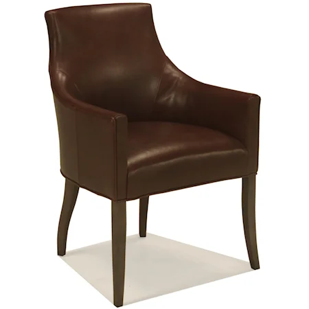 Upholstered Dining Arm Chair with Sloping Track Arms and Wood Legs